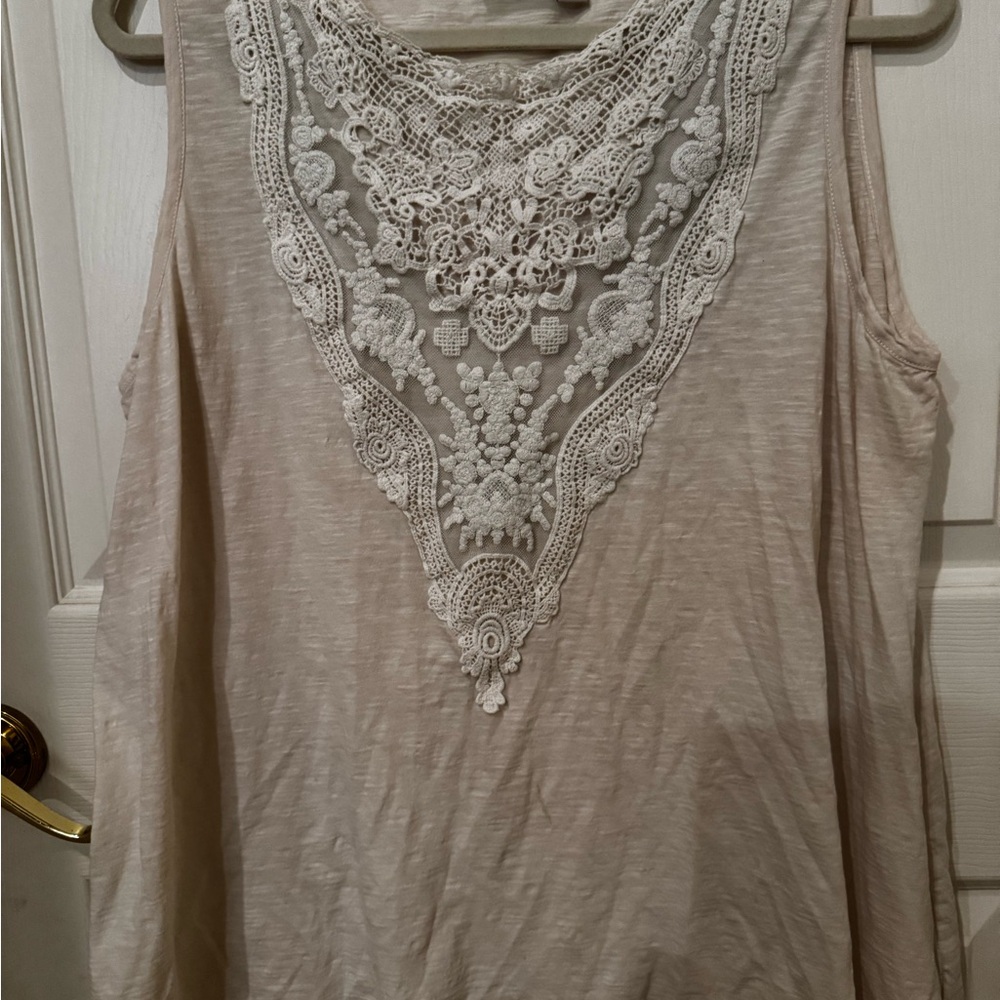 LOGO Beige Lace Detail Women's Sleeveless Top